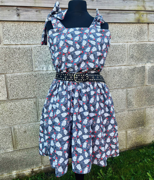 Baby Doll Dress in Creepmas Ghosts fabrics