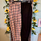 DISCOUNTED Three piece set caramel tartan mismatched tapered leg trousers, top and bow