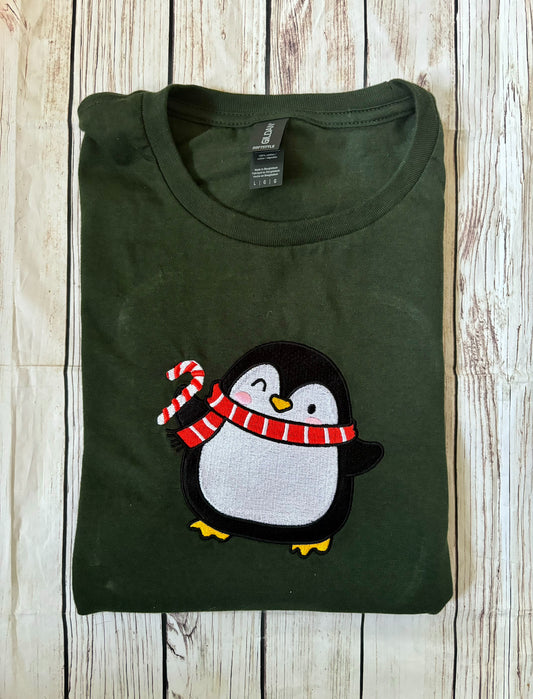 Cutie Penguin Christmas Forest Green embroidered sweatshirt, hoodie, T-shirt