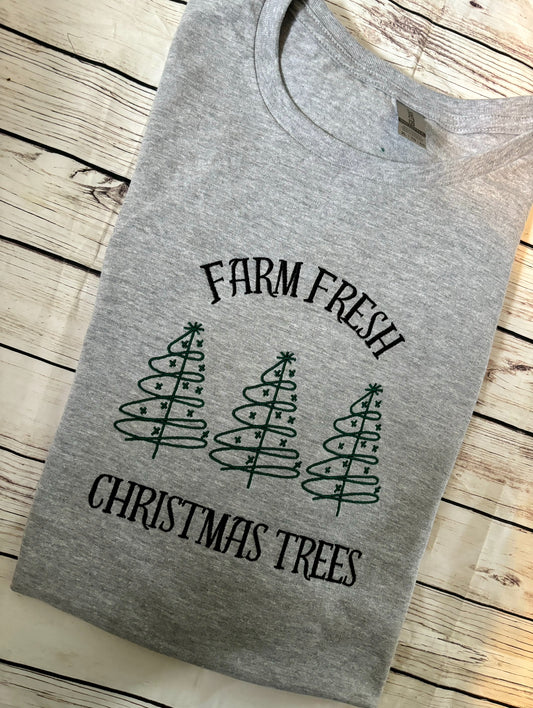 Farm Fresh Christmas Trees Grey embroidered sweatshirt, hoodie, T-shirt