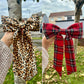 Faux gloss silk Leopard Print and Red Tartan classic hair bow set