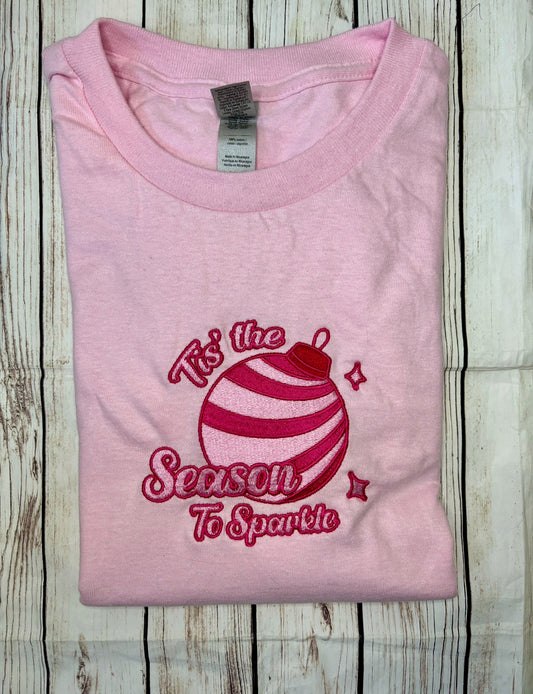 Tis the season to sparkle pink embroidered sweatshirt, hoodie, T-shirt