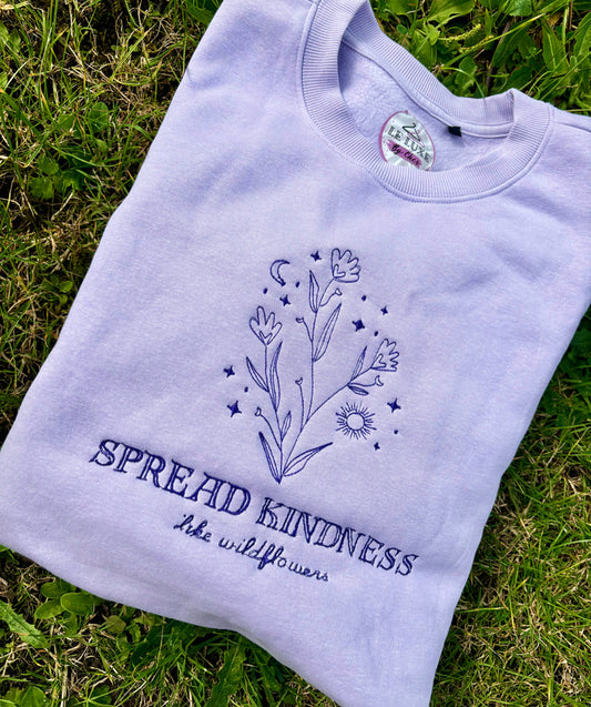 Spread kindness like wildflowers embroidered tshirt, hoodie, sweatshirt in lilac