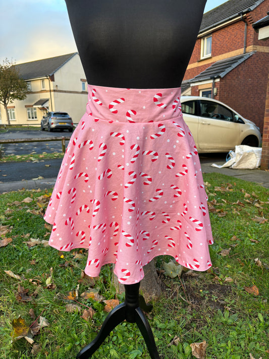 Skater Skirt/Full Circle Skirt Pink Candy Canes fabric