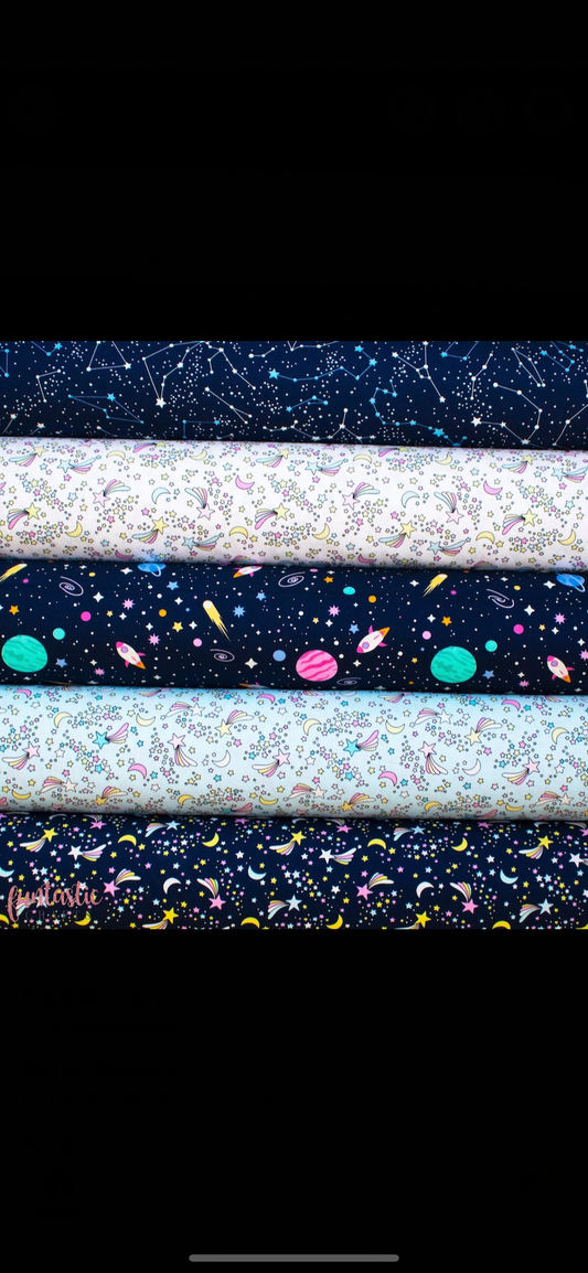 Custom listing for Carly! X1 large book sleeve with space themed fabrics (stars at front) x1 medium book sleeve with pastel blue polka