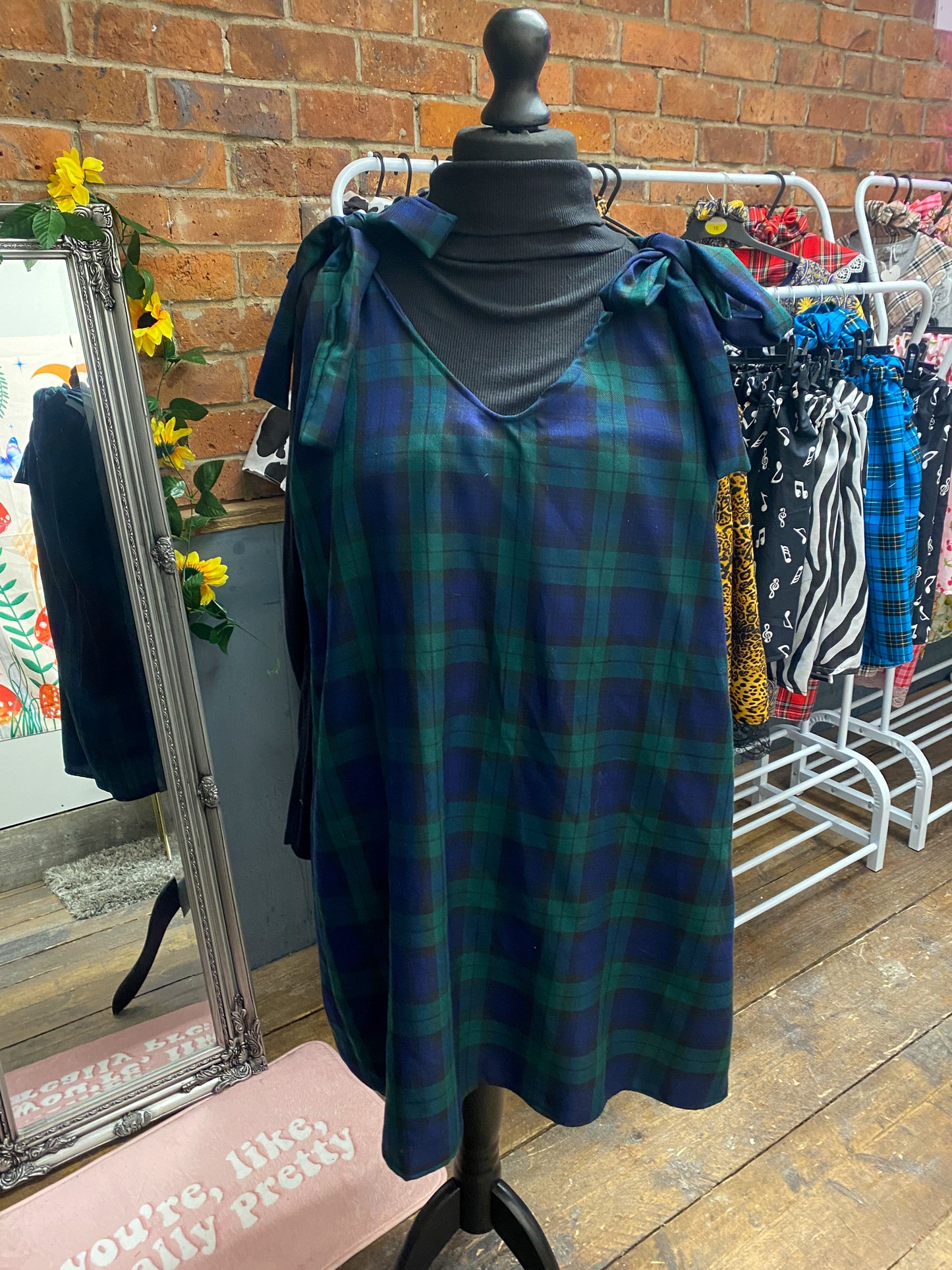 Frankie Slip Dress - Green and Navy Tartan fabric